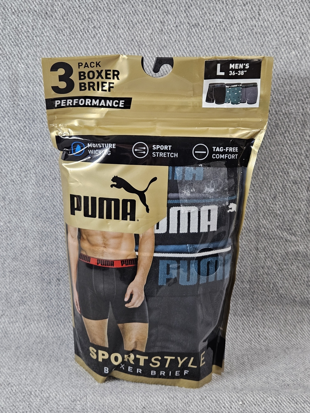 Puma Men's Boxer Briefs 3-Pack - Black, Blue, Gold
